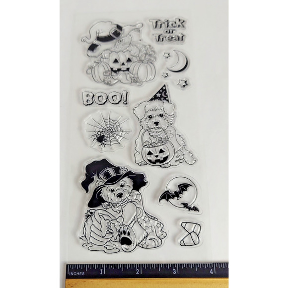 Halloween Silicone Clear Stamps for DIY Scrapbooking Dogs Pumpkins Bat Boo Trick - Picture 7 of 7